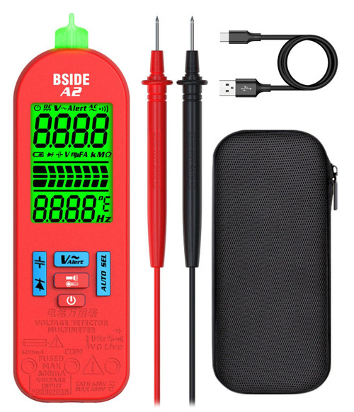 BSIDE Digital Multimeter Rechargeable Electrical Amp Tester Pocket Smart Voltmeter VFC Capacitance Diode Current Continuity Frequency V-Alert Voltage Tester with Carrying Case