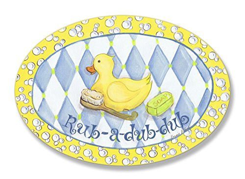 The Kids Room by Stupell Rub-A-Dub-Dub Rubber Ducky Oval Wall Plaque, 10 x 0.5 x 15, Proudly Made in USA