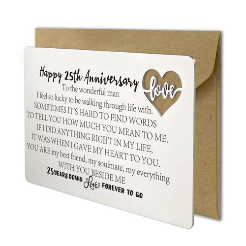 YODOCAMP Happy 25th Anniversary Wedding Card Gifts for Him Husband, 25 Year Anniversary Cards Gift for Men, Engraved Metal Wallet Insert Anniversary Presents