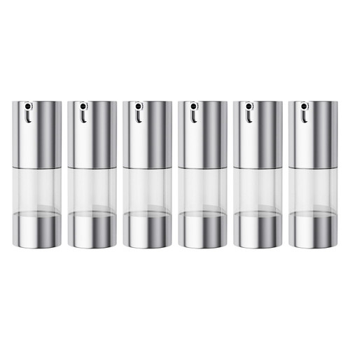 longway 15ml Airless Pump Bottle Silver Airless Cosmetic Cream Pump Bottle Travel Size Dispenser Refillable Containers?0.5oz,Pack of 6 ?