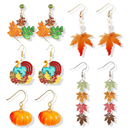 Thanksgiving Earrings Turkey Earrings for Women Fall Autumn Earrings Pumpkin Pie Maple Leaf Turkey Dangle Earrings Gifts for Women Teen Girls