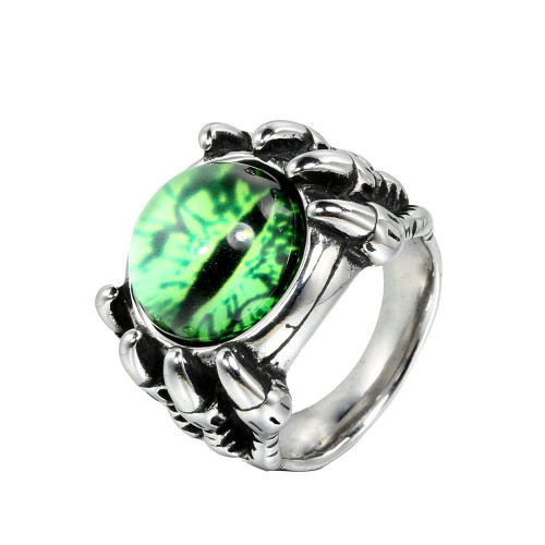 PAURO Men's Stainless Steel Retro Dragon Claw Evil Devil Skull Eyeball Ring Punk Jewelry Green Eyes Silver Size 10 PAURO Men's Stainless Steel Retro Dragon Claw Evil Devil Skull Eyeball Ring Punk Jewelry Green Eyes Silver Size 10
