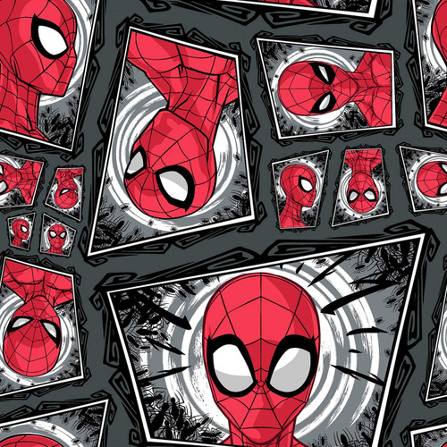 Springs Creative Marvel Avengers Spider-Man Comic Swirl Gray Premium Quality 100% Cotton Fabric by The Yard.