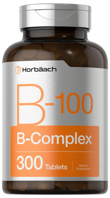 Vitamin B-100 Complex | 100% of Daily Value | 300 Tablets | Vegetarian, Non-GMO, and Gluten Free Supplement | by Horbaach