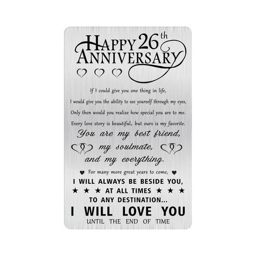 Alotozo 26th Anniversary Card Gifts for Husband Him, Happy 26 Years Wedding Anniversary Engraved Wallet Card Gift for Her Boyfriend Men