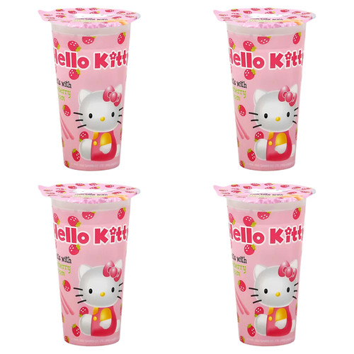 Kali Dreams Hello Kitty Snacks Biscuits Cookies in Strawberry Dip flavor! Great Snacks on the go, for adults, Children, Party Favors, Birthday Gifts and School. (Strawberry Biscuits, Pack of 4)