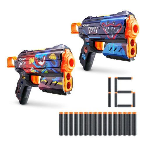 X-Shot Skins Flux Poppy Playtime Dart Blaster 2PK - Jumpscare + Toony, 16 Darts by ZURU