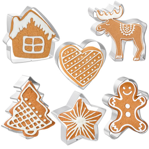 Cookie Cutters 6 PCS, Large Christmas Cookie Cutters by JOB JOL, Gingerbread, 4''