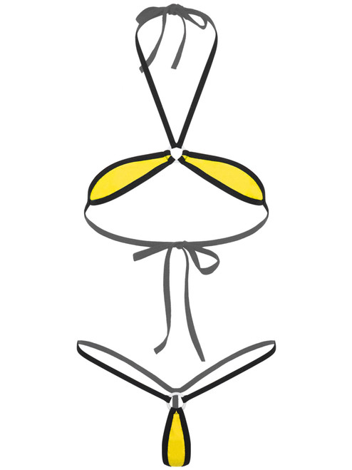 YiZYiF Women's Teardrop Micro Bikini Set Swimsuit 2 Pieces Bandeau Bra Top and Thongs Sets Halter Yellow One Size