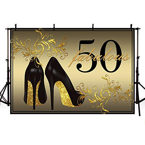 MEHOFOTO Gold Photo Background Fabulous High Heels Champagne Woman 50th Happy Birthday Party Banner Backdrops for Photography 8x6ft