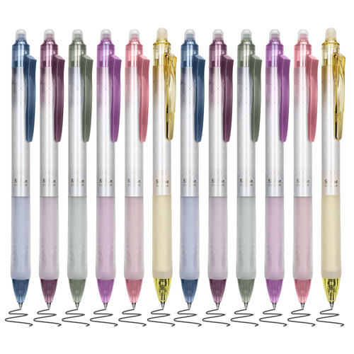 BAYTORY 12Pcs Retractable Erasable Pens No Bleed Fine Point, Black Ink Pen with Eraser Clear, Smooth Writing for Note Taking Marking Planner Crossword Puzzles(Vintage Barrel)