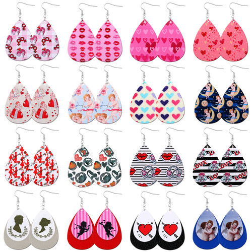 Honsny 16 Pairs Valentines Day Faux Leather Earrings for Women,Lightweight Teardrop Dangle Earrings Heart Print Drop Earrings Set Honsny 16 Pairs Valentines Day Faux Leather Earrings for Women,Lightweight Teardrop Dangle Earrings Heart Print Drop Earrings Set