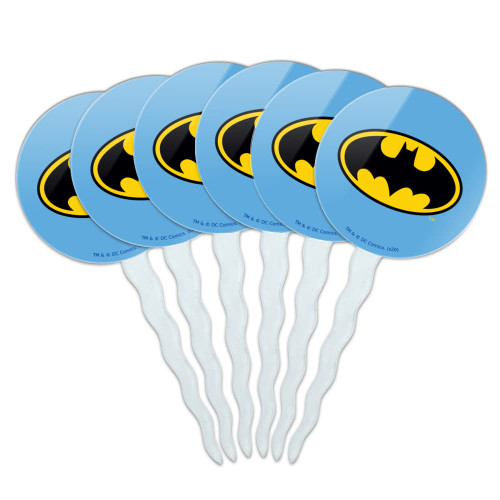 Batman Classic Bat Shield Logo Cupcake Picks Toppers Decoration Set of 6
