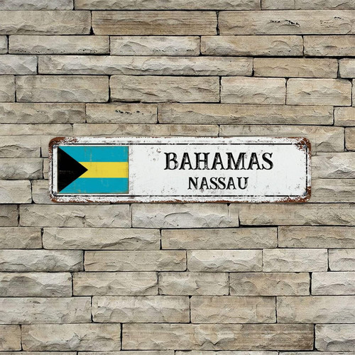 Bahamas Flag Retro Street Hanging Signs Retro Aluminum Metal Tin Sign Wall Art Hanging Decor Quality Hanging Signs Bahamas Weatherproof Fade Resistant Flag Street Sign for Cafe Pub Bar Bedroom 3x12in