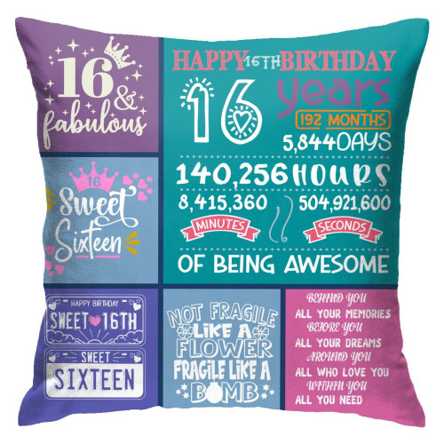 Yiecik Sweet 16 Gifts for Girls - 16 Birthday Decorations,16th Birthday Gifts for Girls, Gifts for 16 Year Old Girl,Sweet Sixteen Gifts for Girls,16 Year Old Girl Gift Ideas Pillow Cover 18 x18 Yiecik Sweet 16 Gifts for Girls - 16 Birthday Decorations,16th Birthday Gifts for Girls, Gifts for 16 Year Old Girl,Sweet Sixteen Gifts for Girls,16 Year Old Girl Gift Ideas Pillow Cover 18 x18
