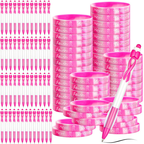 Yeaqee 100 pcs Breast Cancer Awareness Accessories Include 50 Breast Cancer Awareness Bracelets Silicone Wristbands and 50 Pink Ribbon Pens for Women Charity Breast Cancer Awareness Gifts Set Yeaqee 100 pcs Breast Cancer Awareness Accessories Include 50 Breast Cancer Awareness Bracelets Silicone Wristbands and 50 Pink Ribbon Pens for Women Charity Breast Cancer Awareness Gifts Set