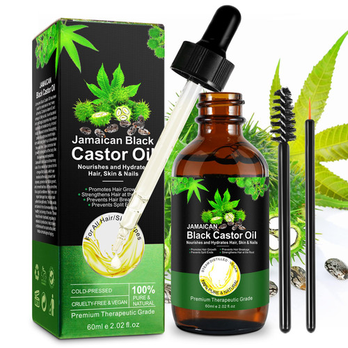 XSHKLI Jamaican Black Castor Oil 60ml-Castor Oil Organic Cold Pressed Unrefined 100% Pure Natural Castor Oil for Hair Growth, Body Care, Eyelashes & Eyebrows, Moisturizing Massage Oil