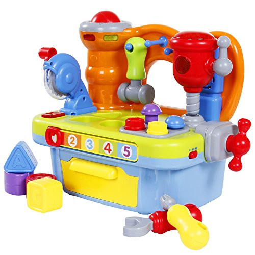 Musical Workbench Set, Multifunctional Learning Tool with Shape Sorter Tools Lights Engineering Sounds for Boys Girls Toddlers