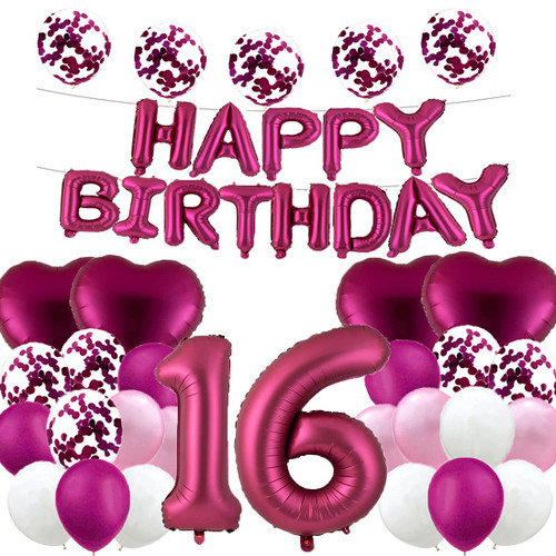 Sweet 16th Birthday Balloon 16th Birthday Decorations Happy 16th Birthday Party Supplies Burgundy Number 16 Foil Mylar Balloons Latex Balloon Gifts for Girls,Boys,Women,Men