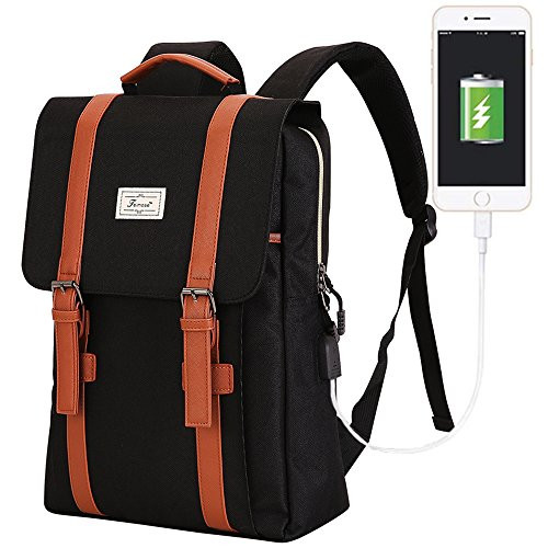 TEIMOSE Vintage Laptop Backpack for Women Men,School College Backpack with USB Charging Port Fashion Backpack Fits 15 inch Notebook (Black)