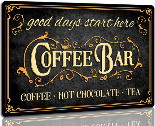 VNCgov-Coffee Bar Sign Hot Chocolate and Tea Vintage Metal Plaque Signs for Kitchen Cafe Pub Home Coffee Station Decor 8 x 12 inch