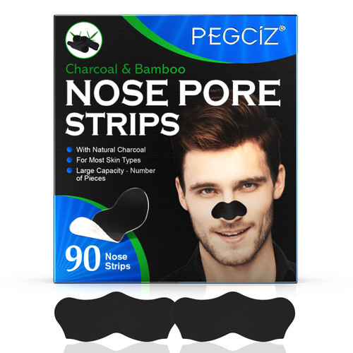 Blackhead Pore Strips,90PCS Men Nose Strips for Black Head Remover,Deep Cleansing Charcoal Strips with Instant Blackhead Removal,Natural Charcoal Pore Cleaner & Minimizer (Black Nose strips men)