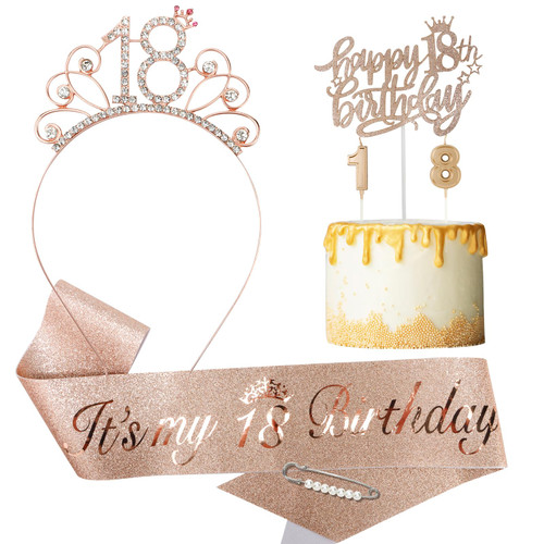 Tihebax 4Pcs 18th Birthday Decorations for Girls, Including 18th Birthday Sash with Pearl Pin Happy 18th Birthday Cake Toppers 18th Birthday Candles Sparky 18th Tiara Crown Birthday Gift for Girls Tihebax 4Pcs 18th Birthday Decorations for Girls, Including 18th Birthday Sash with Pearl Pin Happy 18th Birthday Cake Toppers 18th Birthday Candles Sparky 18th Tiara Crown Birthday Gift for Girls