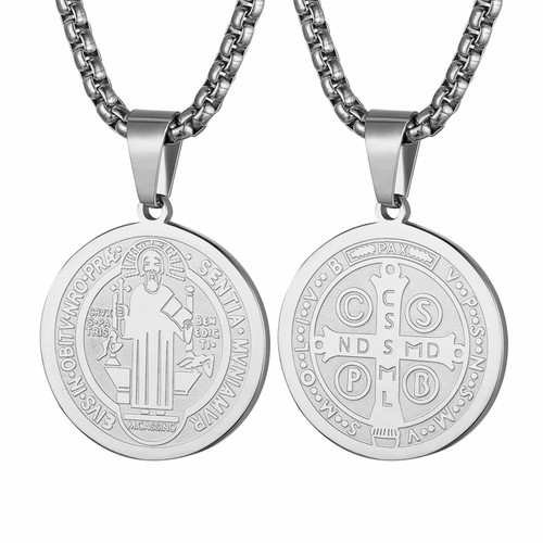 STWTR Saint Benedict Medal Necklace Stainless Steel Christian Sacrament Medal Anti-evil Jewelry Catholic Men and Women Gifts