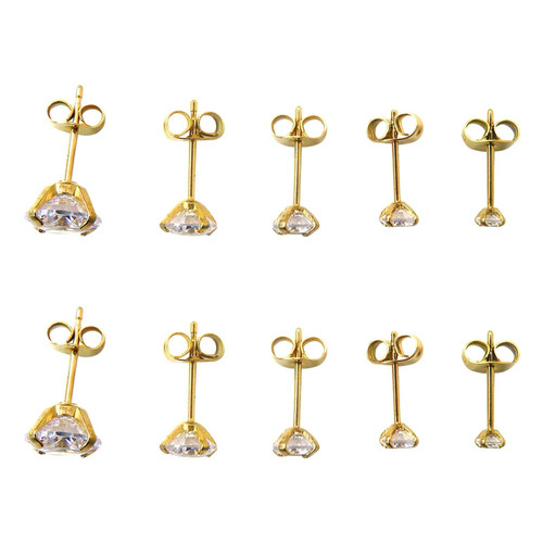 5 Pairs Stud Earrings Set, Hypoallergenic Cubic Zirconia 316L Earrings Stainless Steel CZ Earrings 3-8mm, Rose Gold