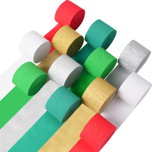 Streamers, 12 Rolls Christmas Crepe Paper Streamers, 6 Colors Christmas Party Streamers for Ceiling Background Wall Dining Table Door Window Staircase Yard Decoration