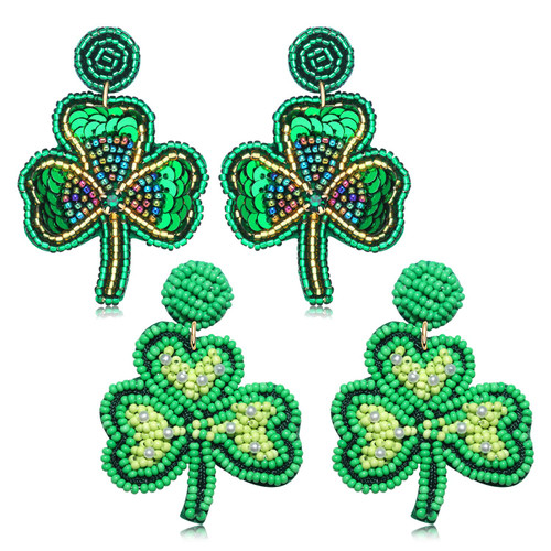 NLCAC 2 Pairs St Patricks Day Earrings Green Beaded Shamrock Earrings Handmade Good Luck Clover Dangle Earrings Funny Irish Holiday Party Jewelry Gifts (Shamrock Gold Green) NLCAC 2 Pairs St Patricks Day Earrings Green Beaded Shamrock Earrings Handmade Good Luck Clover Dangle Earrings Funny Irish Holiday Party Jewelry Gifts (Shamrock Gold Green)