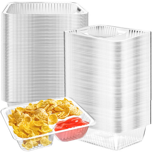 MotBach 150 Pack Nacho Trays 12oz, 6.5" x 5",Small Plastic 2 Compartment Food Serving Tray Disposable Nacho Container with Sauce Cheese Dip Holder for Snack Taco Chip Carnival Party Movie Night