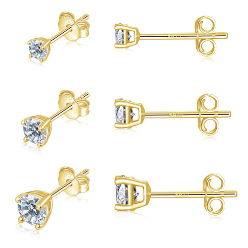 Hypoallergenic Sterling Silver Cubic Zirconia CZ Stud Earrings Set for Womens Mens Girls, 14K Gold Plated Small Round Simulated Diamond Studs for Cartilage Tragus Multi Piercing Ears 2mm / 3mm / 4mm Hypoallergenic Sterling Silver Cubic Zirconia CZ Stud Earrings Set for Womens Mens Girls, 14K Gold Plated Small Round Simulated Diamond Studs for Cartilage Tragus Multi Piercing Ears 2mm / 3mm / 4mm