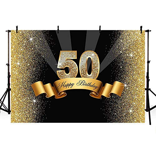 MEHOFOTO Glitter Gold and Black Photo Studio Booth Background Adult Happy 50th Birthday Party Decorations Banner Backdrops for Photography 8x6ft MEHOFOTO Glitter Gold and Black Photo Studio Booth Background Adult Happy 50th Birthday Party Decorations Banner Backdrops for Photography 8x6ft