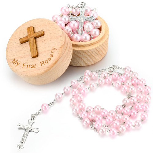 Loetere Baptism Gifts for Girls Boys Rosary Catholic My First Rosary and Keepsake Box for Baby Shower Holy First Communion Christian Rosary Beads Gifting Set (Pink) Loetere Baptism Gifts for Girls Boys Rosary Catholic My First Rosary and Keepsake Box for Baby Shower Holy First Communion Christian Rosary Beads Gifting Set (Pink)