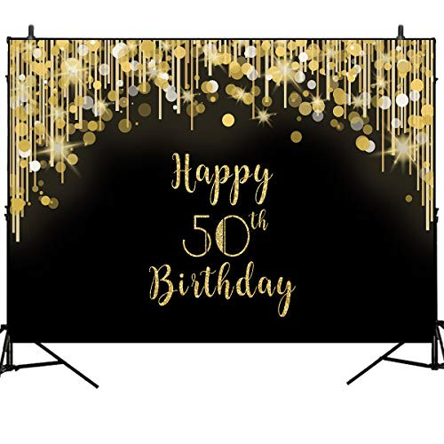 Mehofoto Happy 50th Birthday Backdrop Gold and Black Spot Photo Studio Booth Background 8x6ft Vinyl 50th Birthday Party Banner for Photography, Party Photoshoot Supplies Mehofoto Happy 50th Birthday Backdrop Gold and Black Spot Photo Studio Booth Background 8x6ft Vinyl 50th Birthday Party Banner for Photography, Party Photoshoot Supplies