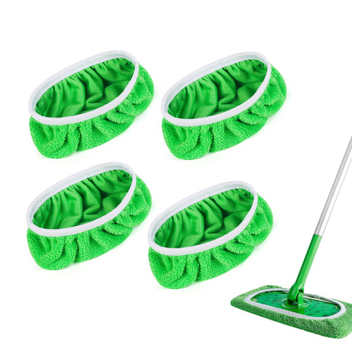 Gudotra Reusable Wet Pads Microfiber Mopping Cloth Refills Mop Pads Replacement for Swiffer Sweeper Mops Washable Wet and Dry Use Green 4 Packs