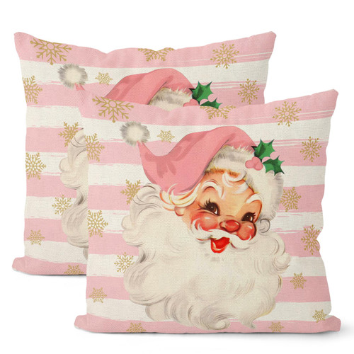 GIOPAMGO Christmas Pillow Covers 18x18 Set of 2, Pink Stripes Cute Santa Claus Throw Pillow Covers Linen Farmhouse Winter Pink Christmas Cushion Case Christmas Decorations for Home Couch Sofa Outdoor GIOPAMGO Christmas Pillow Covers 18x18 Set of 2, Pink Stripes Cute Santa Claus Throw Pillow Covers Linen Farmhouse Winter Pink Christmas Cushion Case Christmas Decorations for Home Couch Sofa Outdoor