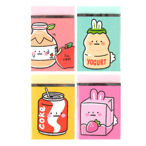 GEEE Convenience Store Drink Erasers School Stationery: 4pcs 1 Set