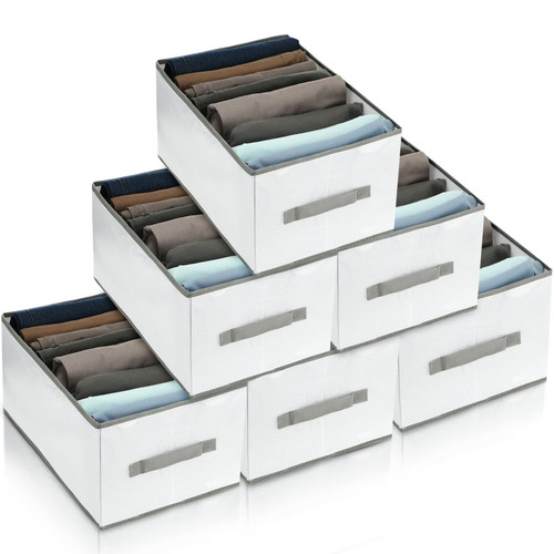 Fumete 6 Pcs Wardrobe Clothes Organizer Clothing Drawer Organizers Foldable Plastic Hard PP Plate Jeans Organizer for Closet with Handle for Clothing Pants Coats Underwear (XL 8 Grids)