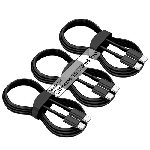 USB C to USB C Charging Cable 3ft 60W 3Pack, USB C Cable for Charging Apple, Long Type C to Type C Fast Charger Cord Compatible for iPhone 15/15 Pro/15 Pro Max,iPad Pro, Air5, MacBook Air (Black)