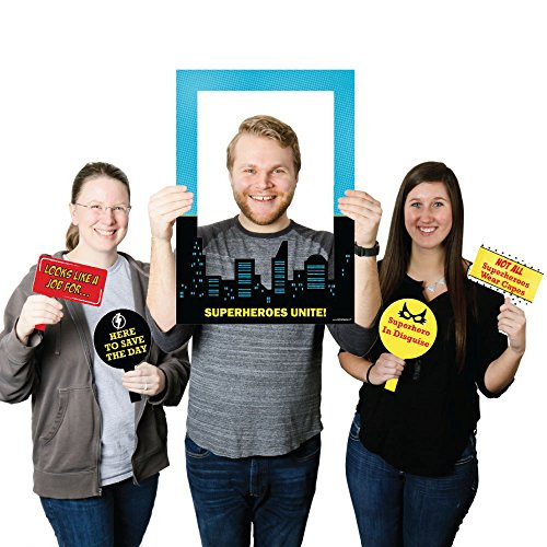 Big Dot of Happiness BAM! Superhero - Birthday Party or Baby Shower Selfie Photo Booth Picture Frame & Props - Printed on Sturdy Material