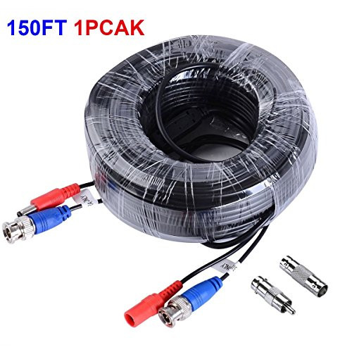 JZTEK 150ft Video Power Security Camera Extension Cable Wire for CCTV DVR CCD Security Cameras Surveillance System with BNC to RCA Adaptor
