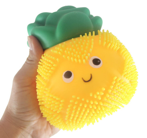 1 PINEAPPLE Puffer Fruit Air- Filled Squeeze Stress Balls with Faces - Sensory, Stress, Fidget Toy - Pineapple, Strawberry, Orange, Watermelon, Apple, Grapes (1 PINEAPPLE)