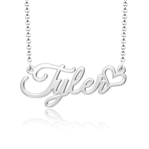 CaJoYo Tyler Name Necklace Heart Silver Personalized Custom Nameplate Name Tag Necklace Stainless Steel Gift for Girls Women CaJoYo Tyler Name Necklace Heart Silver Personalized Custom Nameplate Name Tag Necklace Stainless Steel Gift for Girls Women
