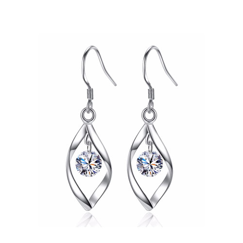 Sterling Silver Earrings For Women Dangle Tear Drop Crystal (Silver- With drill)