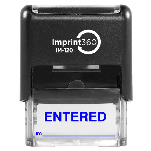 Supply360 AS-IMP1112B - Entered Stamp with by: Line, Blue Ink, Heavy Duty Commerical Self-Inking Rubber Stamp, 9/16" x 1-1/2" Impression