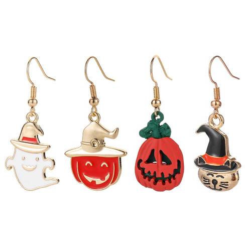 BESPORTBLE 2 Pairs in 1 Set Halloween Creative Earrings Ghost Pumpkin Earrings Alloy Dangle Festive Costume Ear Jewelry for Women Girls (Assorted Color) Halloween Accessories