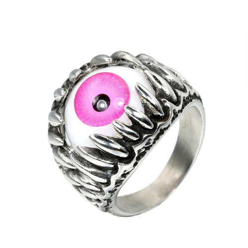 PAURO Men's Stainless Steel Dragon Claw Evil Devil Skull Eyeball Ring Unique Pink Eyes Silver Size 10 PAURO Men's Stainless Steel Dragon Claw Evil Devil Skull Eyeball Ring Unique Pink Eyes Silver Size 10