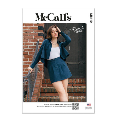 McCall's Misses' Button-Down Shirt and Mini Skirt Sewing Pattern Kit by Brandi Joan, Design Code M8410, Sizes 18-20-22-24-26, Multicolor